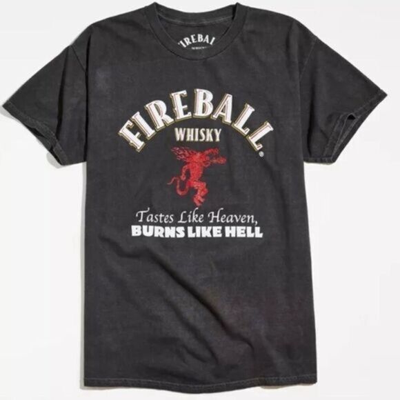 NWOT Urban Outfitters Unisex Black Graphic Tee Shirt Fireball Burns Like Hell- M - Picture 1 of 3